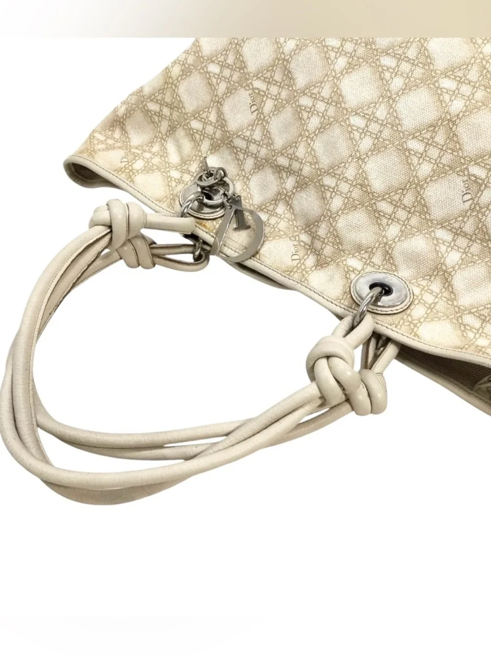 ✨🛍️ Christian Dior Cream & Beige Coated Canvas Cannage Print Cherie Tote - Picture 2 of 8